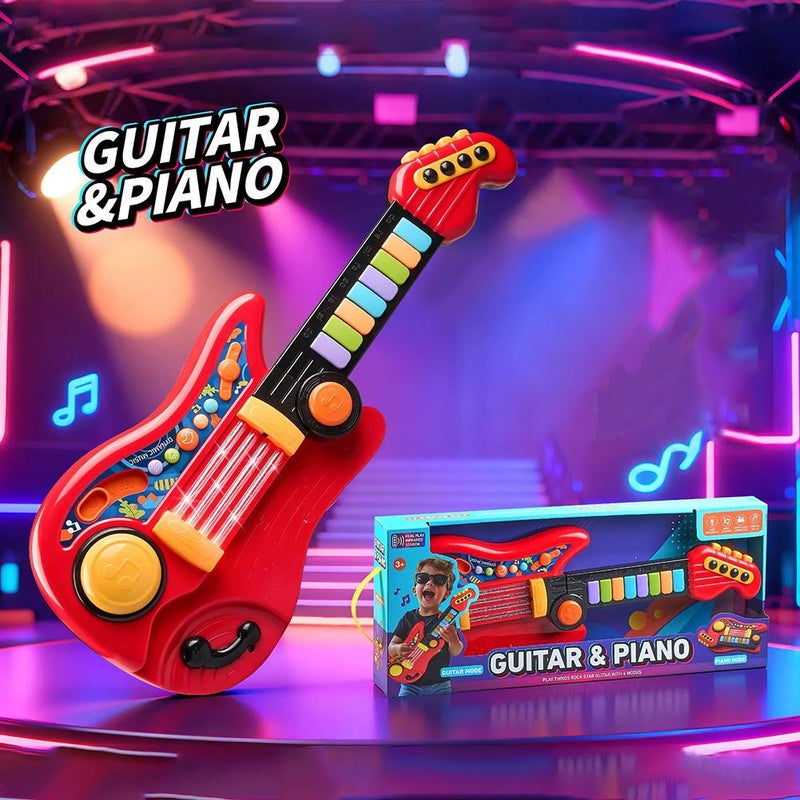 Kids Guitar,2 in 1 Musical Instruments,2-in-1 Electric Guitars & Piano for Toddlers,Adjustable Educational Toy,Light Up Music Toys for 3 4 5 Year Old Boys Girls Gifts - Image 2